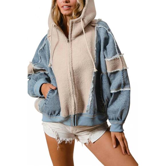 BIBI Jackets & Blazers - NEW BIBI sherpa zip up hoodie jacket in washed denim